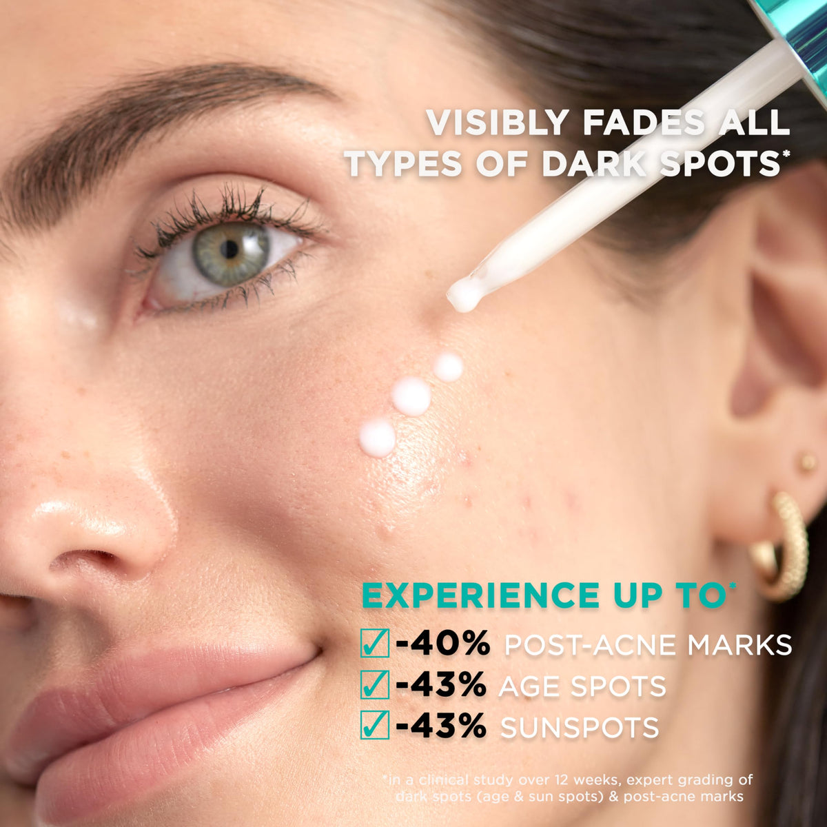 L'Oreal Paris pipette dispensing serum drop highlighting precise application benefit