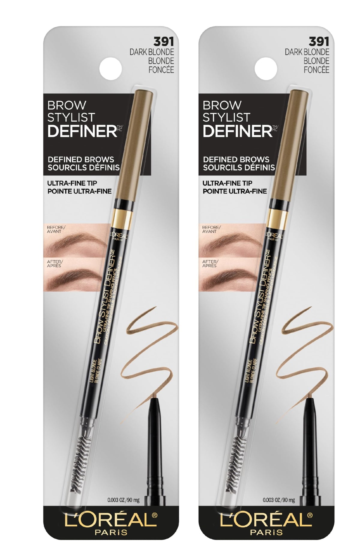 L'Oreal Paris pencil ultra-fine tip close-up illustrating precision for hair-like strokes