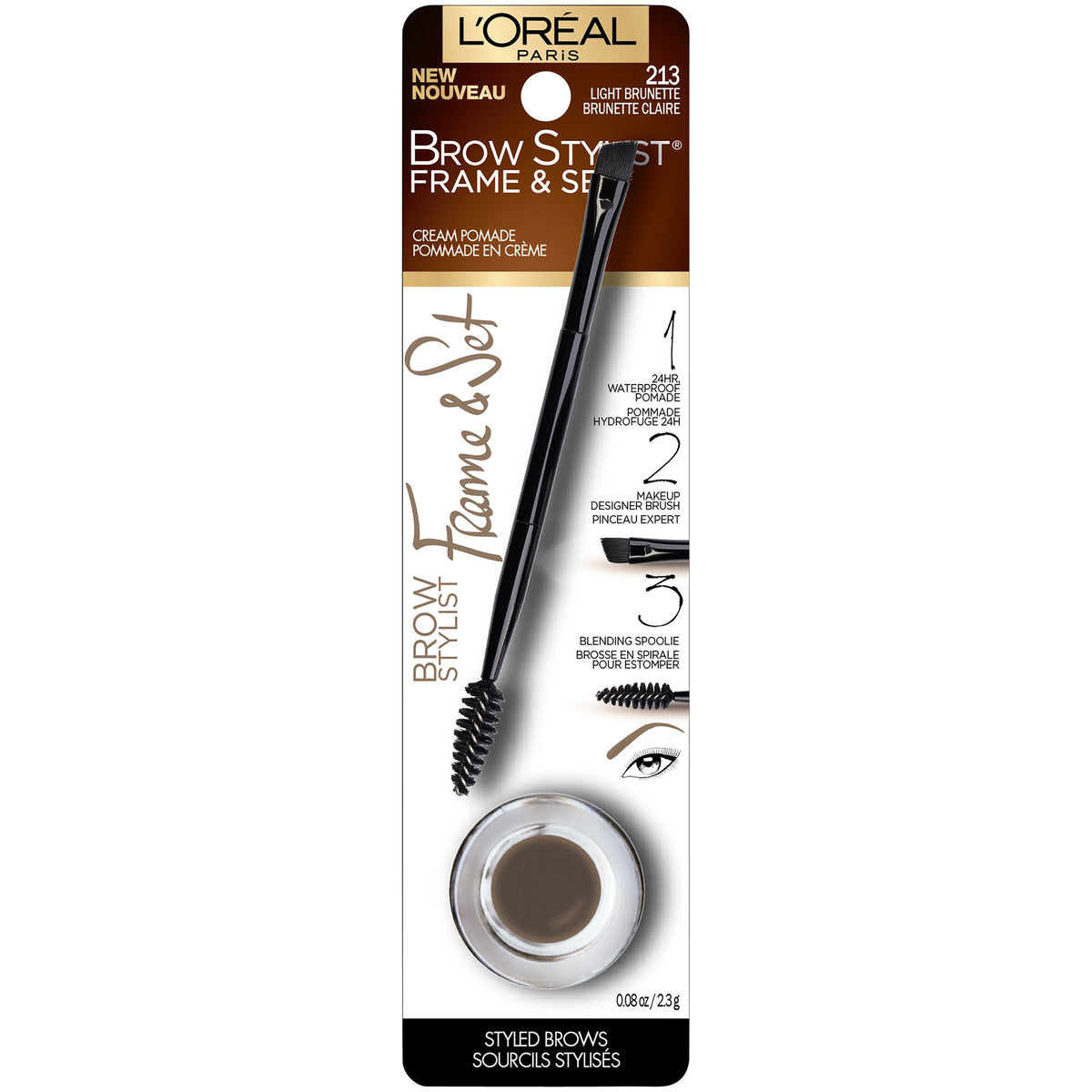 L'Oreal Paris close-up of angled brush and pomade texture for precise hair-like strokes
