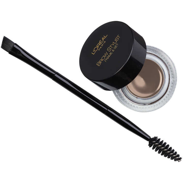 L'Oreal Paris front packaging showing shade light brunette and included brush for quick styling