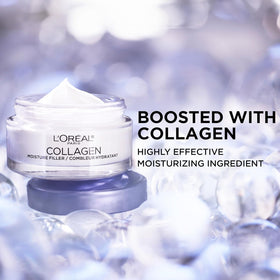 L'Oreal Paris product label close-up showing collagen and ingredient info