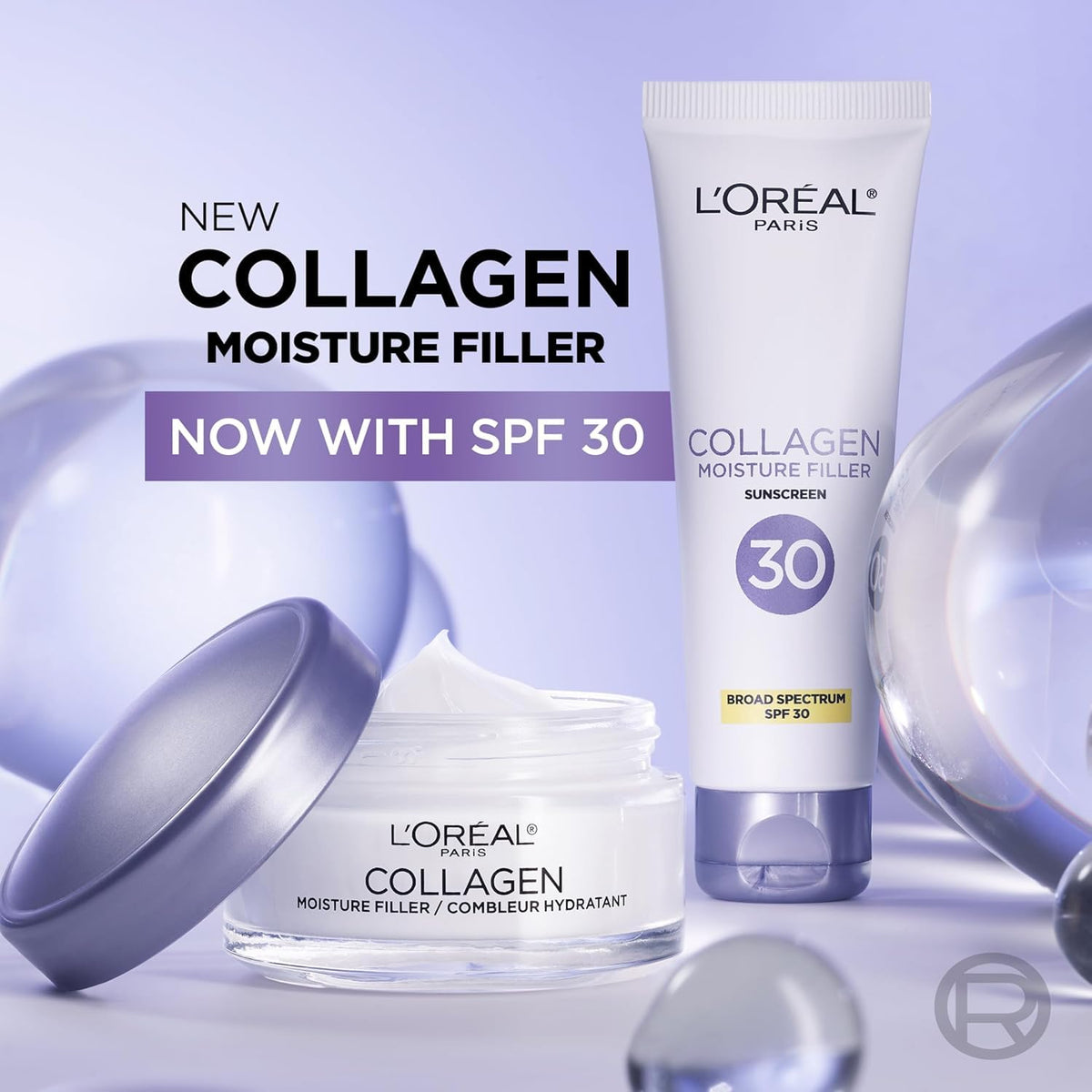L'Oreal Paris jar next to skincare tools in nighttime routine setting