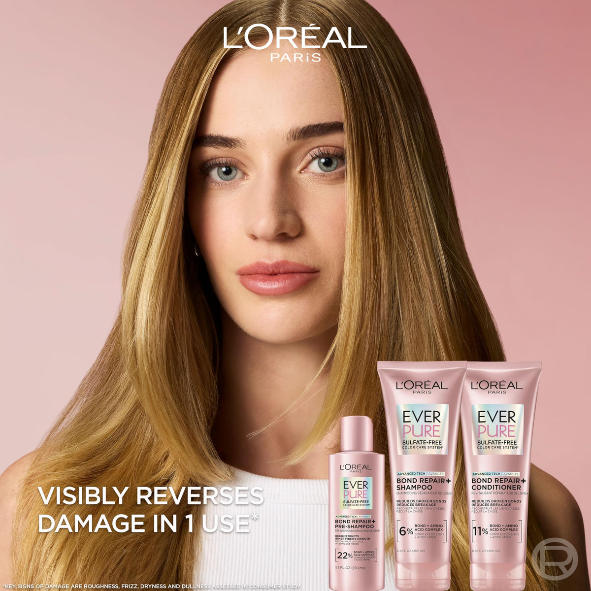 L'Oreal Paris conditioner pump close-up emphasizing easy dispensing and control