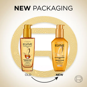 L'Oréal Paris pump close-up dispensing golden oil for precise application and no waste