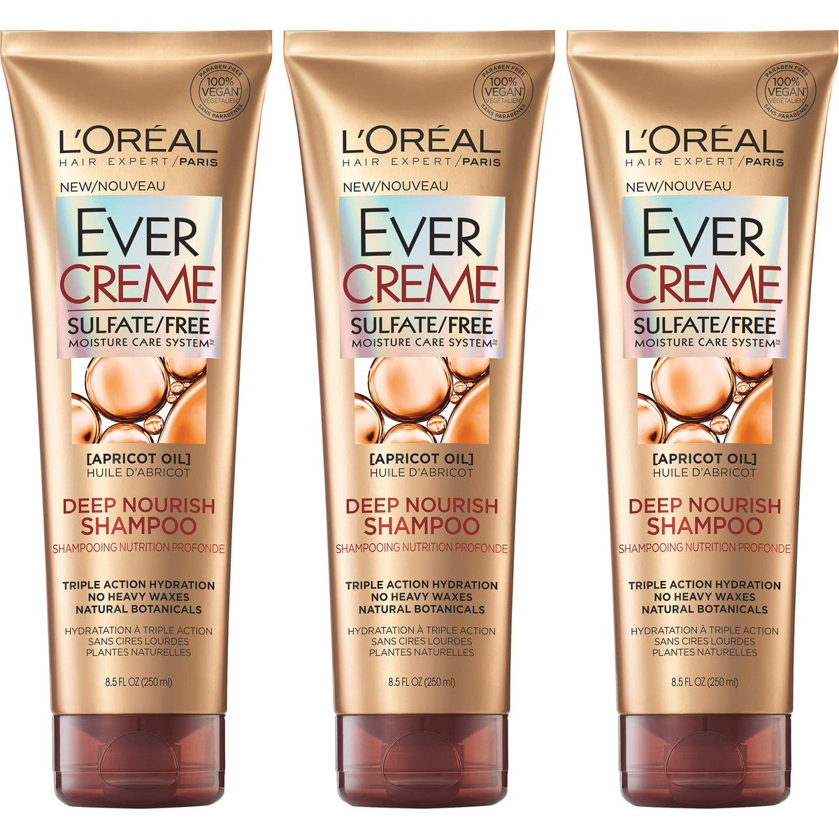 L'Oréal Paris EverCreme front packaging showing three bottles and product name for clarity