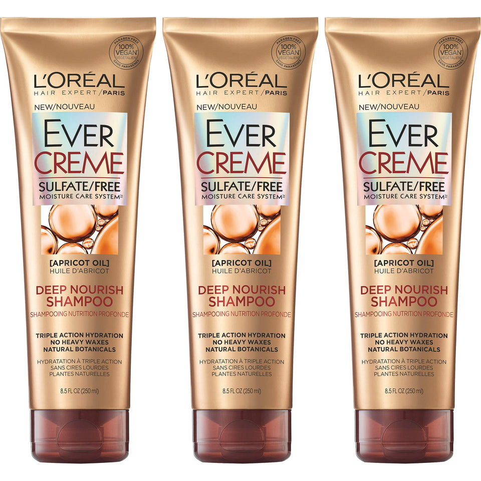 L'Oréal Paris EverCreme front packaging showing three bottles and product name for clarity