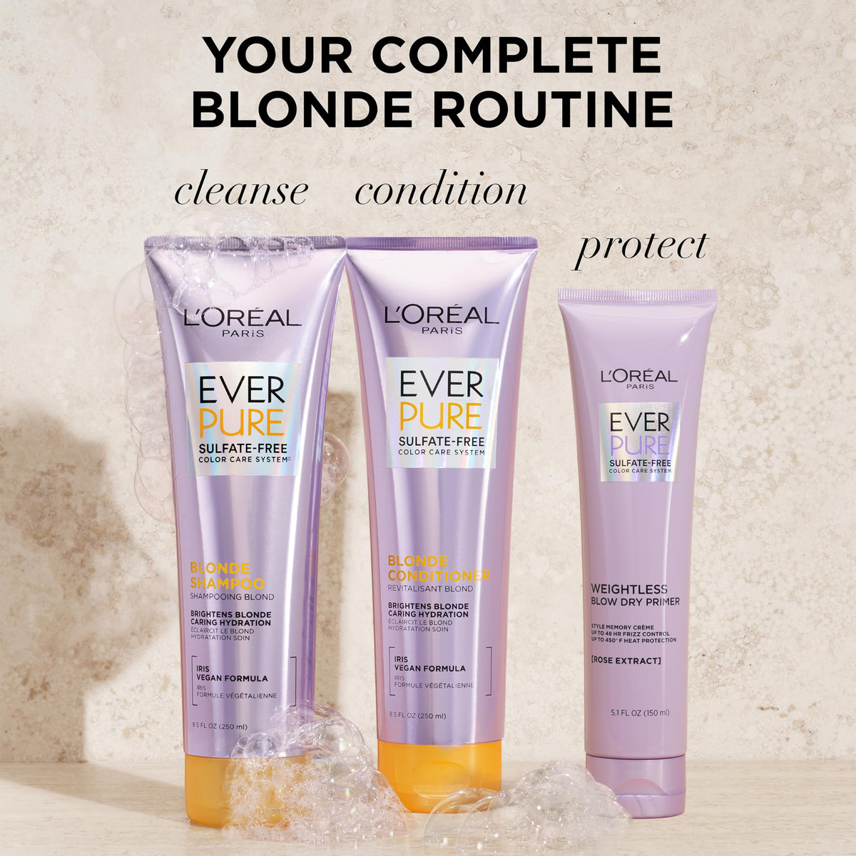 L'Oreal Paris EverPure Blonde ingredients label close-up highlighting purple iris extract