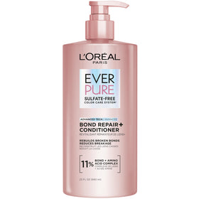 L'Oreal Paris front packaging showing the EverPure Bond Repair+ bottle and benefits