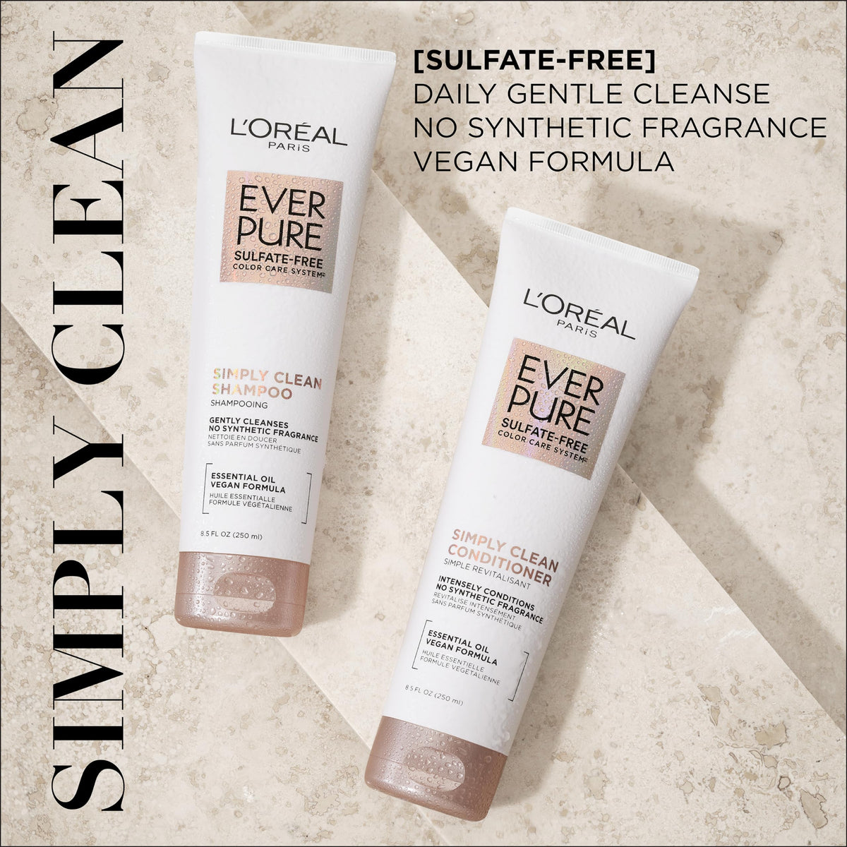 L'Oreal Paris EverPure pump and cap detail highlighting easy dispensing benefit