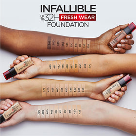 L'Oreal Paris foundation drop on hand showing thin consistency for smooth spread