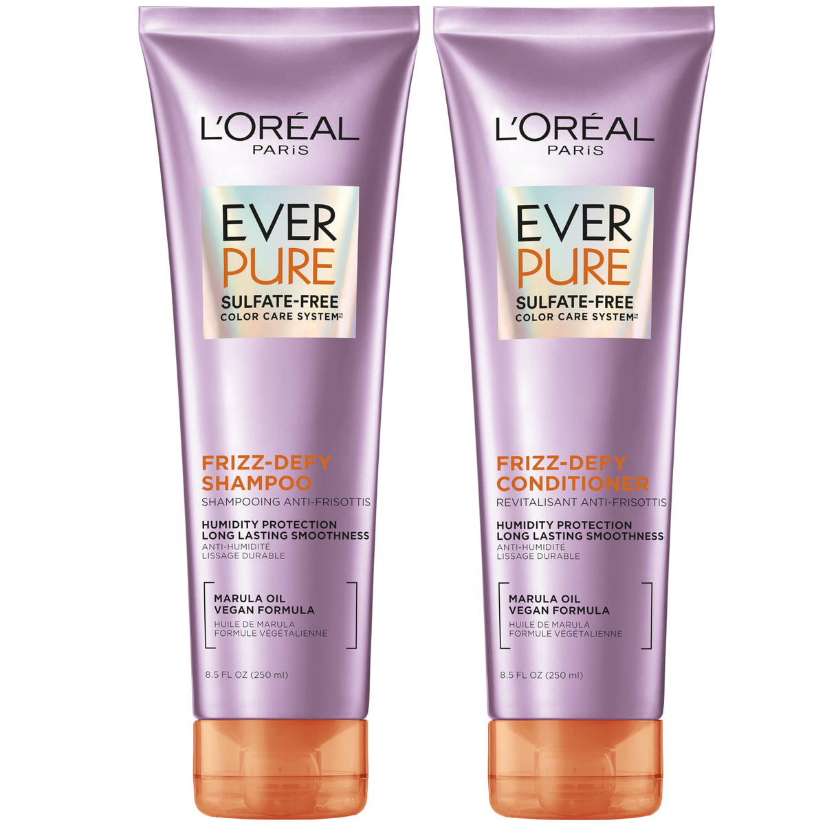 L'Oreal Paris front packaging showing the Frizz-Defy set and benefits