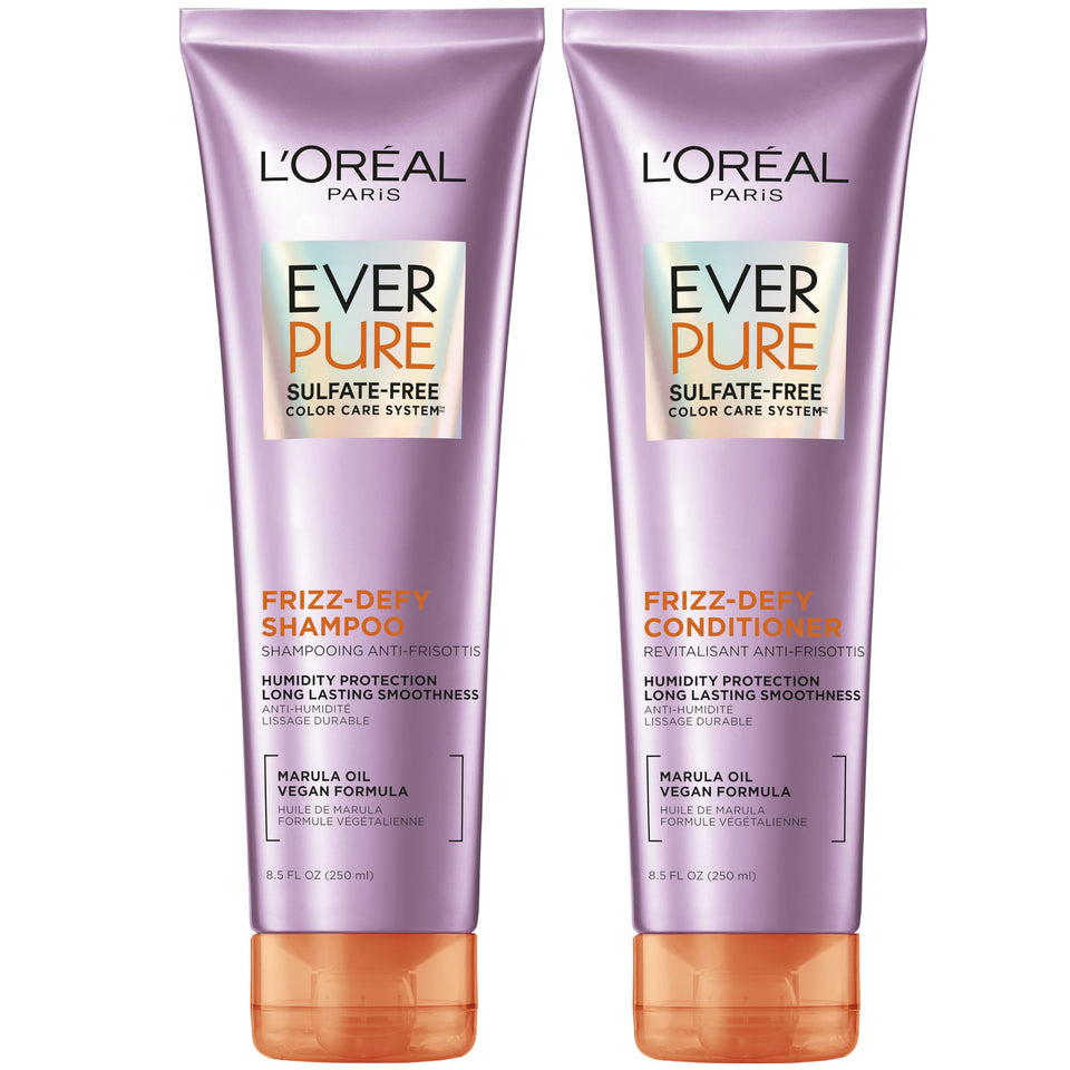 L'Oreal Paris front packaging showing the Frizz-Defy set and benefits