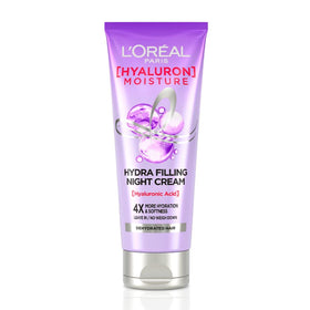 L'Oreal Paris front view of night cream showing 180 ml packaging and benefit