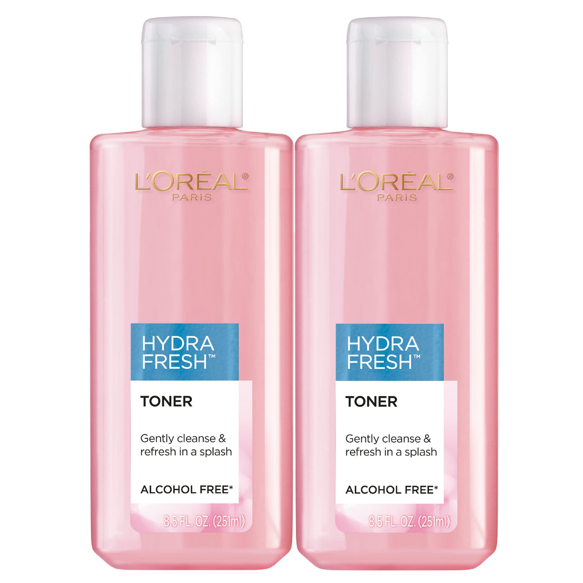L'Oreal Paris bottle front packaging showing toner benefits and brand