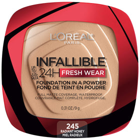 L'Oreal Paris compact front view showing clean branding and portable design benefit
