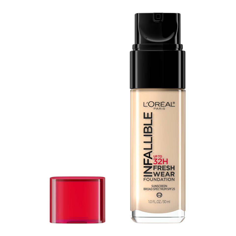 L'Oreal Paris front packaging showing product and shade 411 Beige Ivory benefit longwear