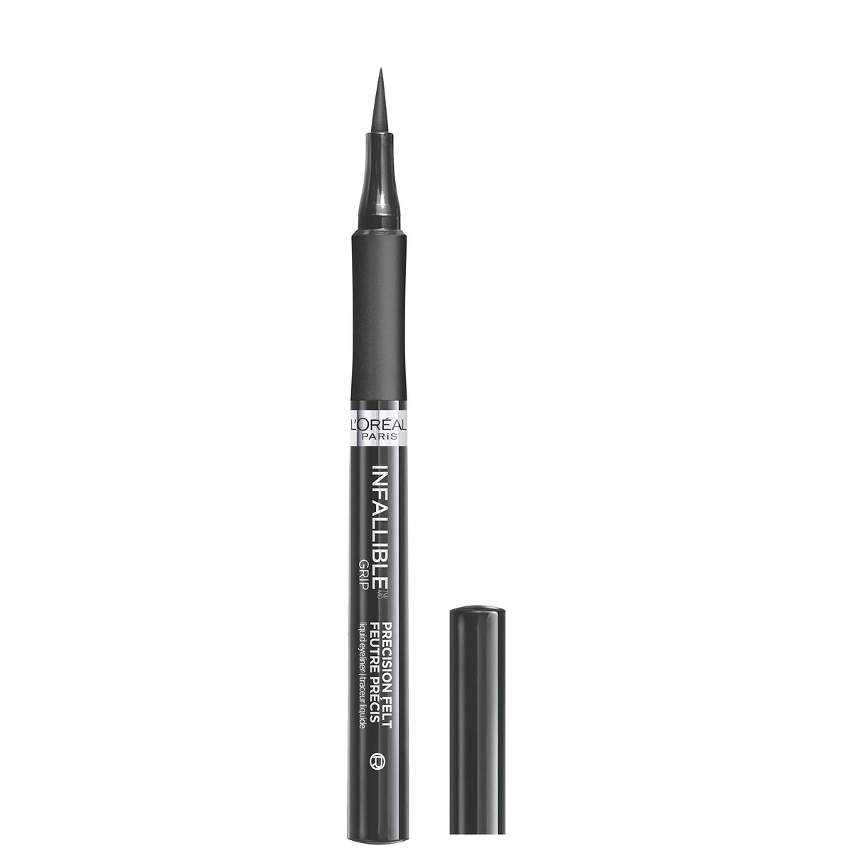 L'Oreal Paris front packaging showing grey eyeliner and branding benefits