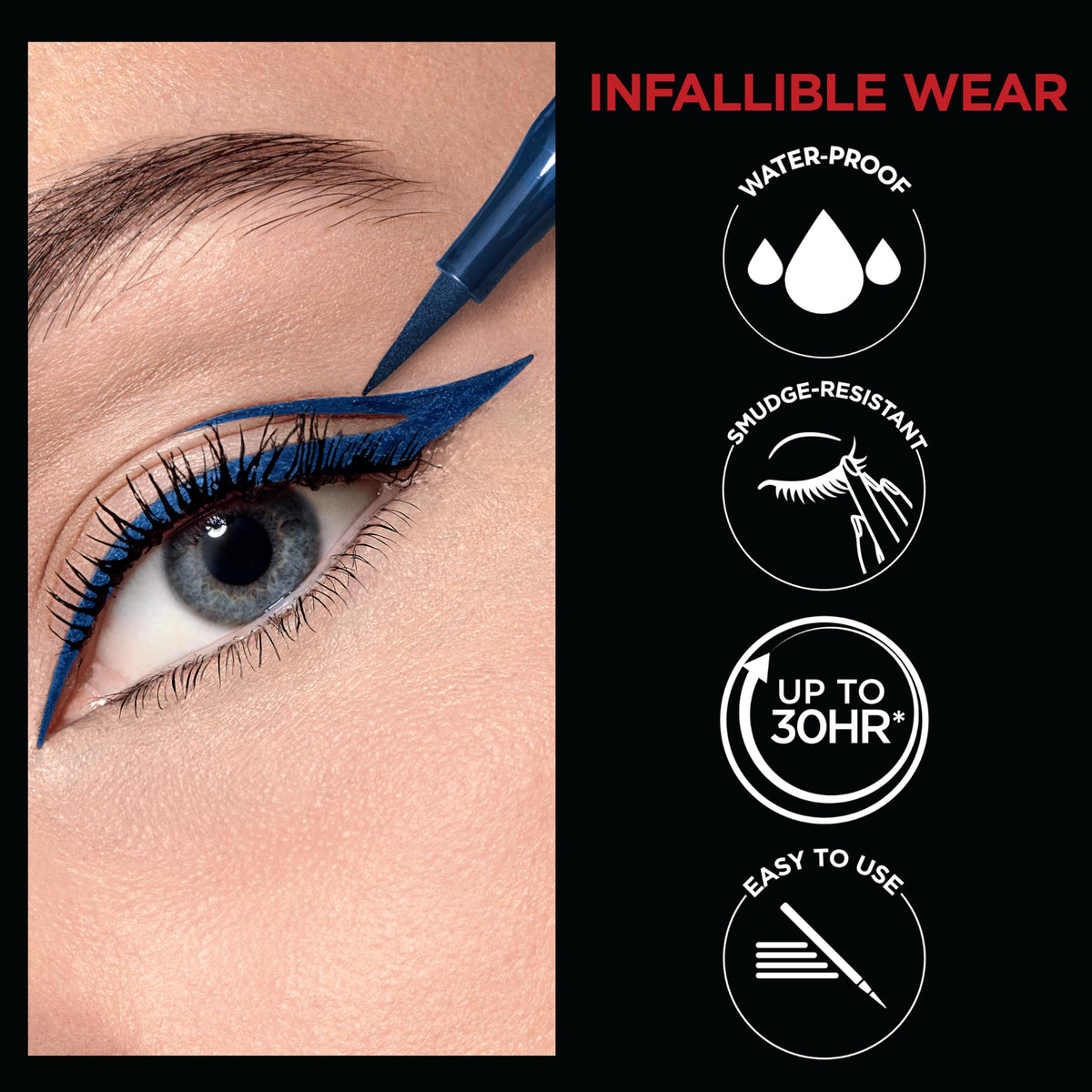 L'Oreal Paris applied on eyelid creating a crisp winged grey look