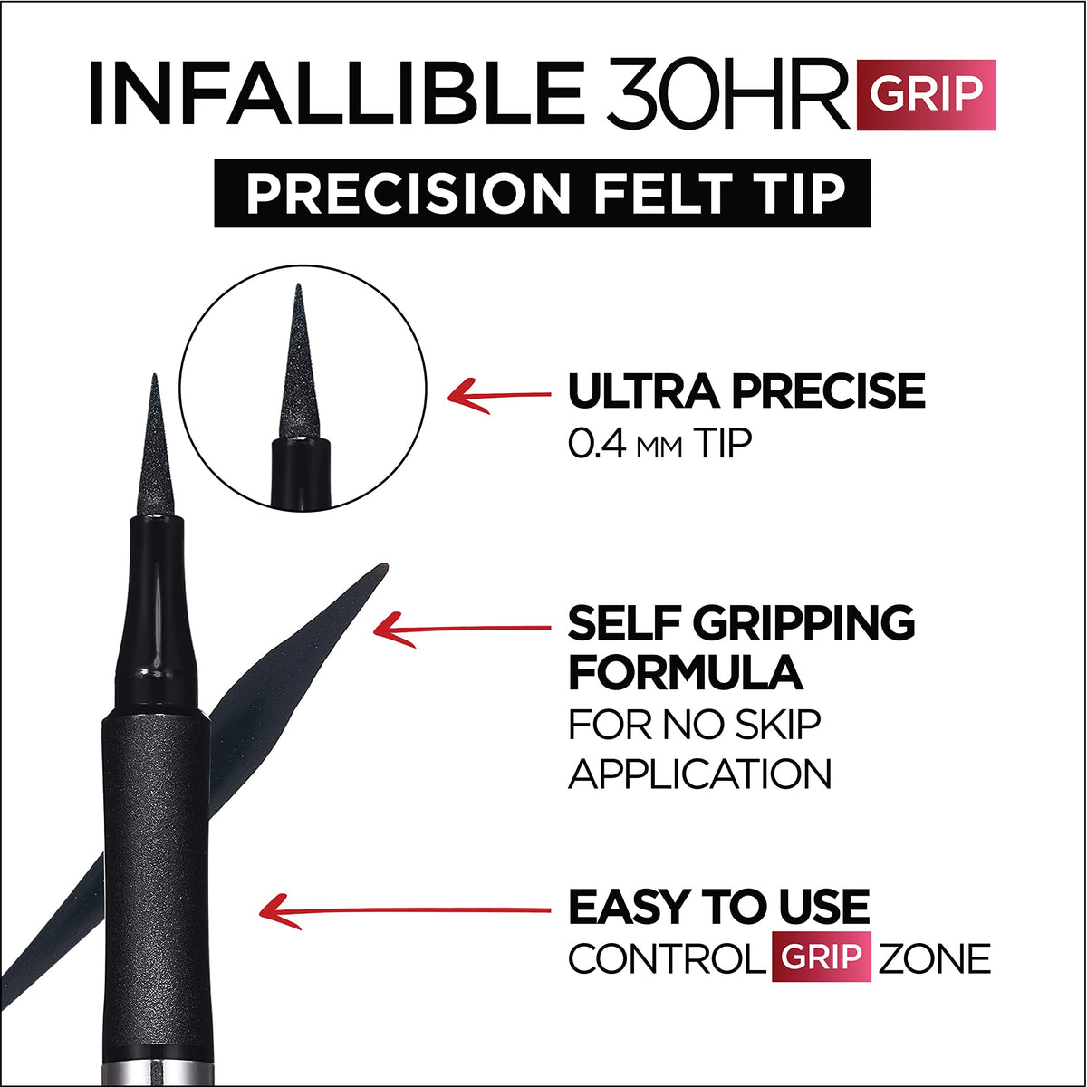 L'Oreal Paris eyeliner held in hand to show compact size and scale