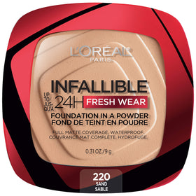 L'Oreal Paris compact front view showing sleek packaging and portable design benefit