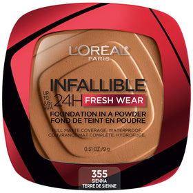 L'Oreal Paris compact front view showing shade label and sleek design benefit portability