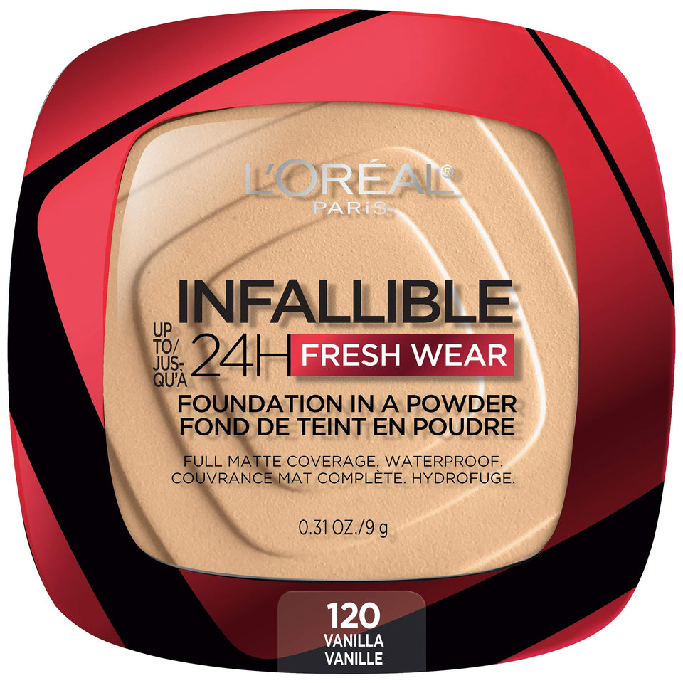 L'Oreal Paris front packaging showing compact and product name, communicates portability
