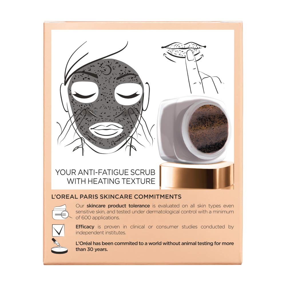 L'Oreal Paris Kona coffee granules detail showing invigorating natural exfoliant benefits
