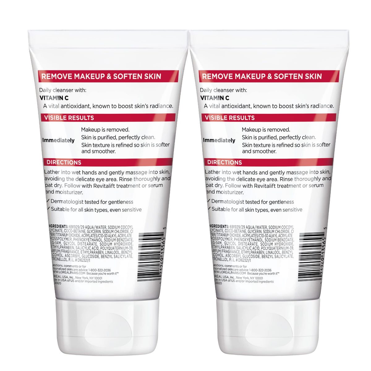 L'Oreal Paris label close-up highlighting Vitamin C and radiance support