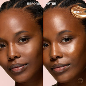L'Oreal Paris drop of Lumi Glotion on skin highlighting blendable hydration