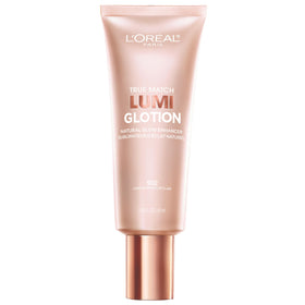 L'Oreal Paris bottle front view showing sleek glow-lotion packaging and brand benefit