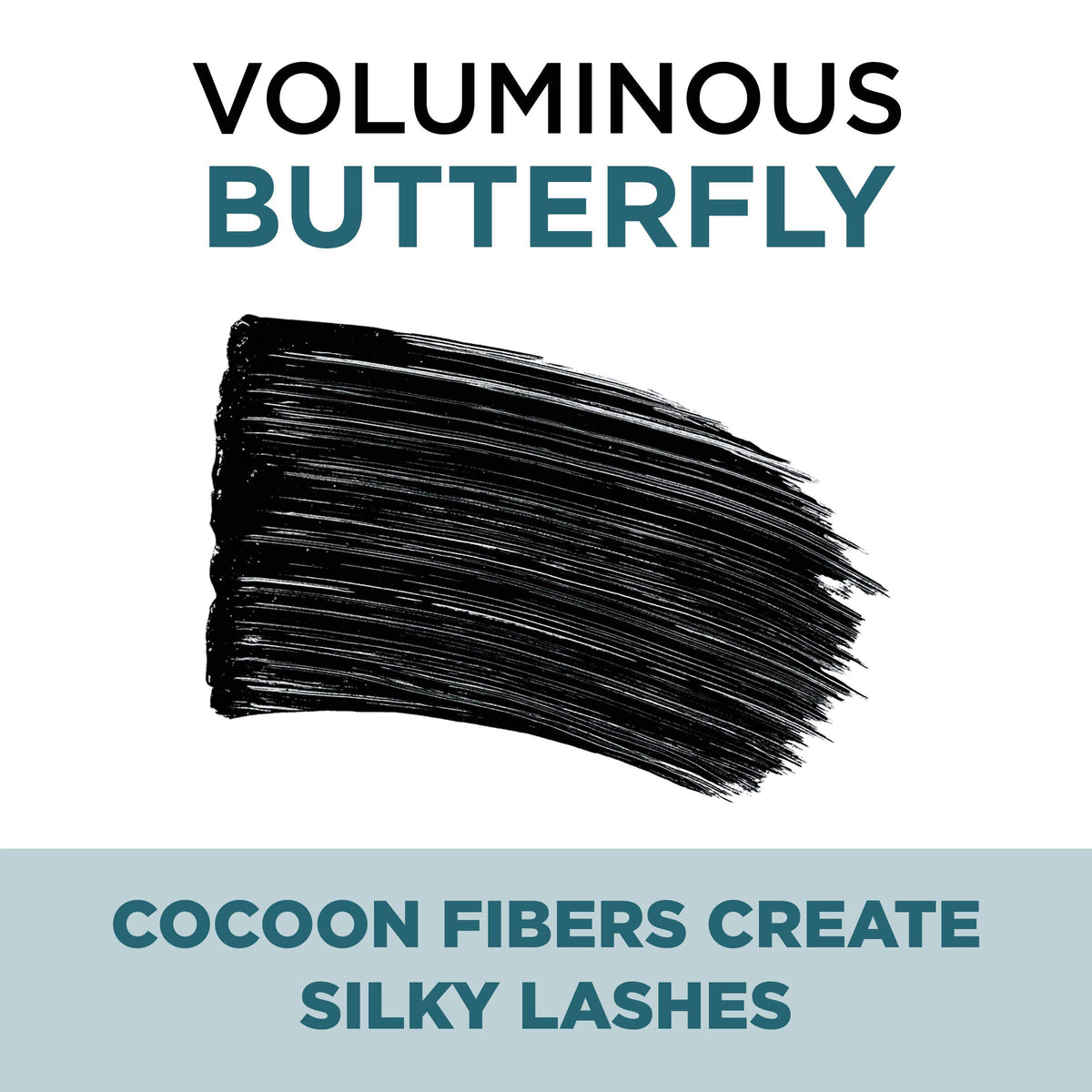 L'Oreal Paris product in use on eyes illustrating fanned, winged lashes for long-lasting wear