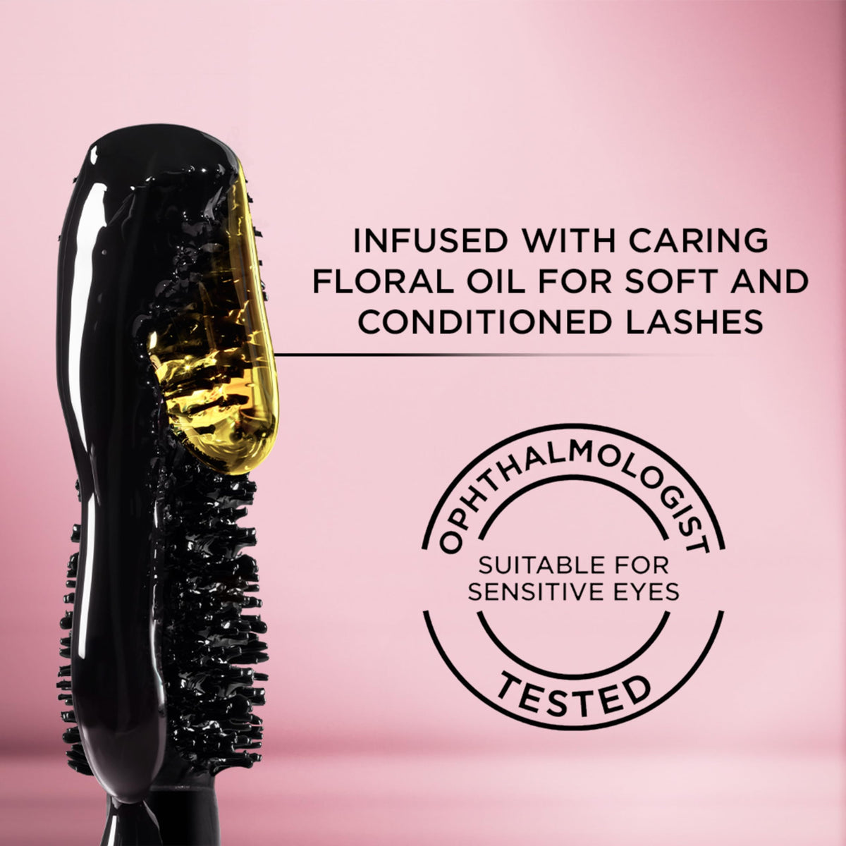 L'Oreal Paris mascara on vanity next to brushes suggesting daily routine ease