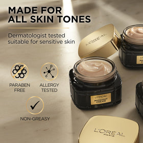 L'Oreal Paris jar on bedside table illustrating night routine and barrier repair benefits