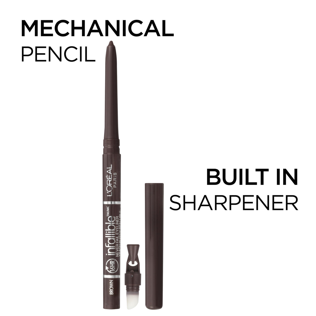 L'Oreal Paris pencil tip close-up displaying creamy texture and smooth application