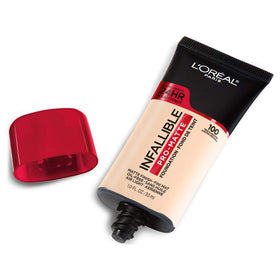 L'Oreal Paris pump nozzle dispensing foundation for precise, mess-free application
