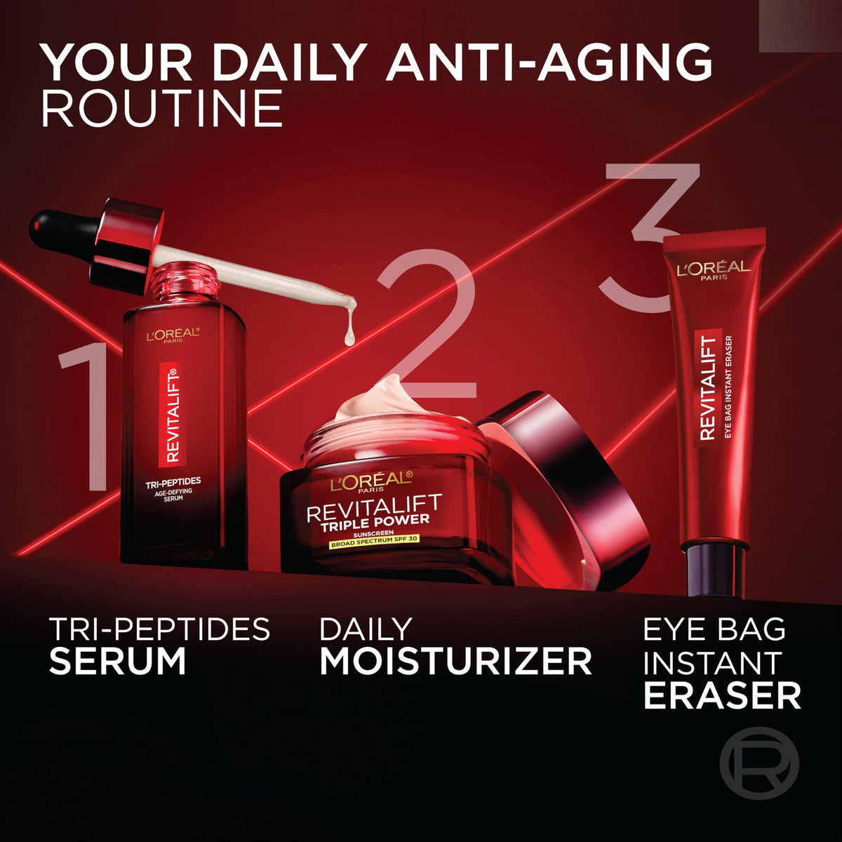 L'Oreal Paris product applied to neck area demonstrating reduced crepiness and firming benefit