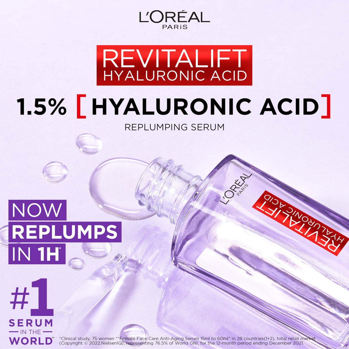 L'Oreal Paris dropper dispensing precise hyaluronic serum for controlled use