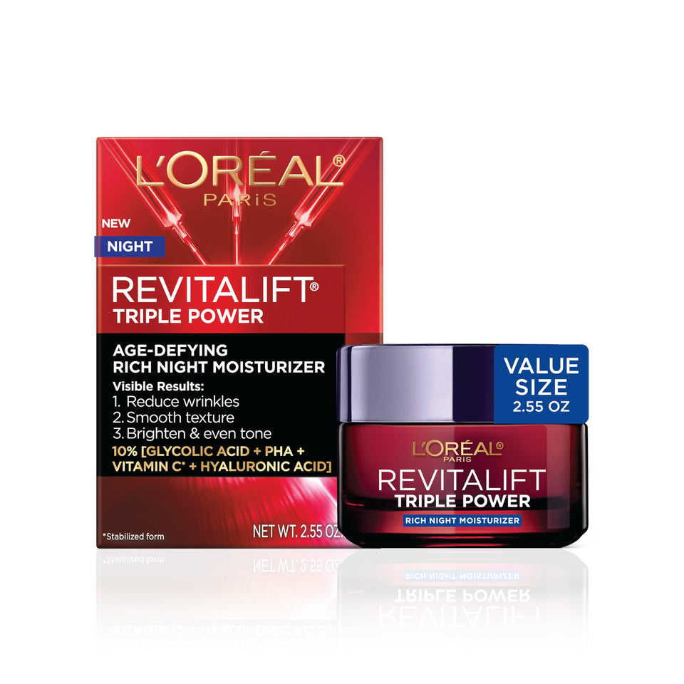 L'Oreal Paris jar front view showing product and anti-aging benefit