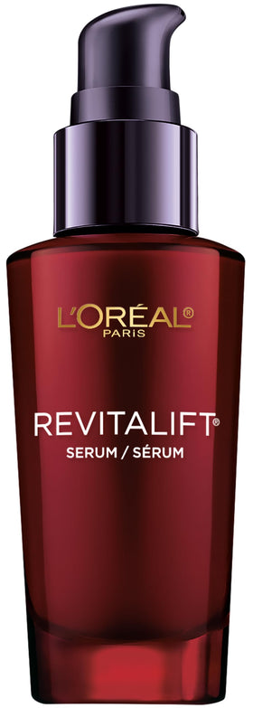 L'Oreal Paris front packaging showing bottle and box, highlighting anti‑aging benefits