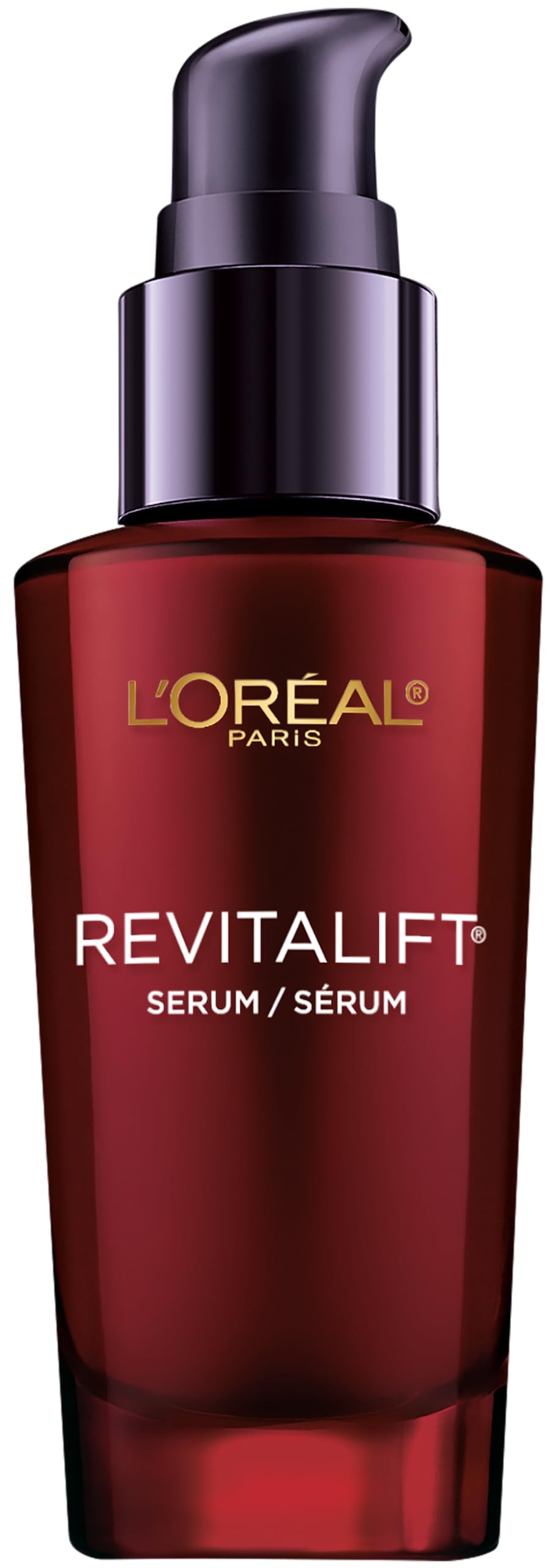 L'Oreal Paris front packaging showing bottle and box, highlighting anti‑aging benefits