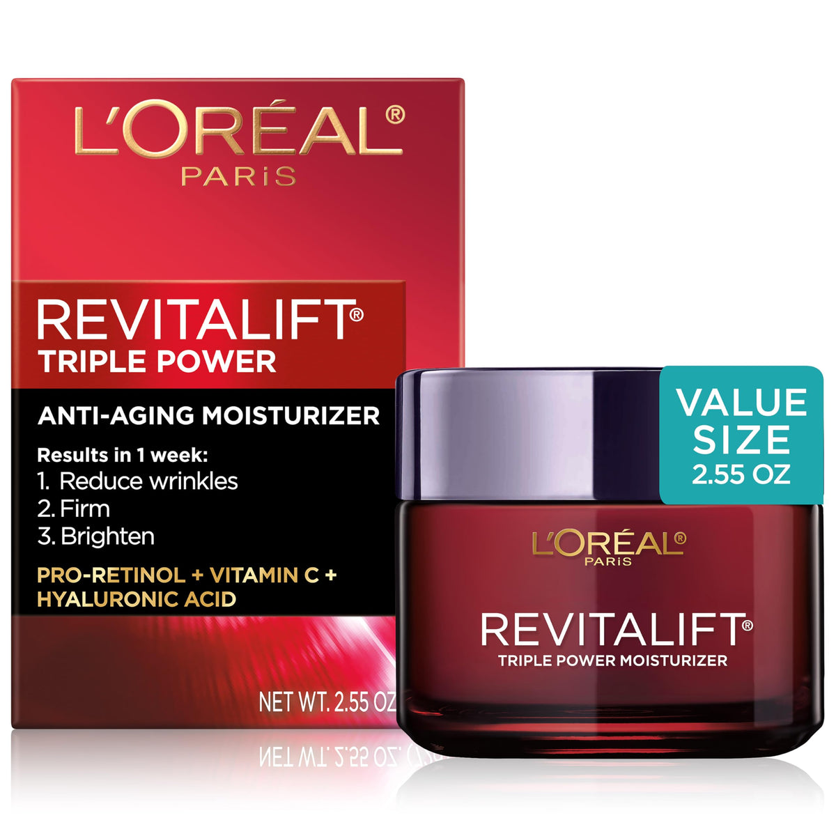 L'Oreal Paris jar front view showing label and product benefit