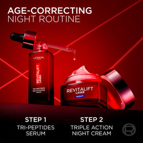 L'Oreal Paris on bedside table in night routine scene for overnight repair benefit