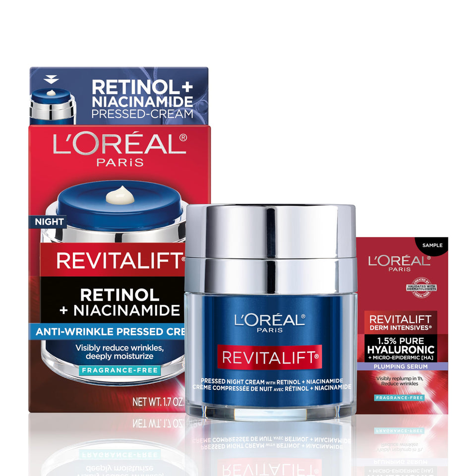 L'Oreal Paris front jar view showing fresh-pressed design and premium look