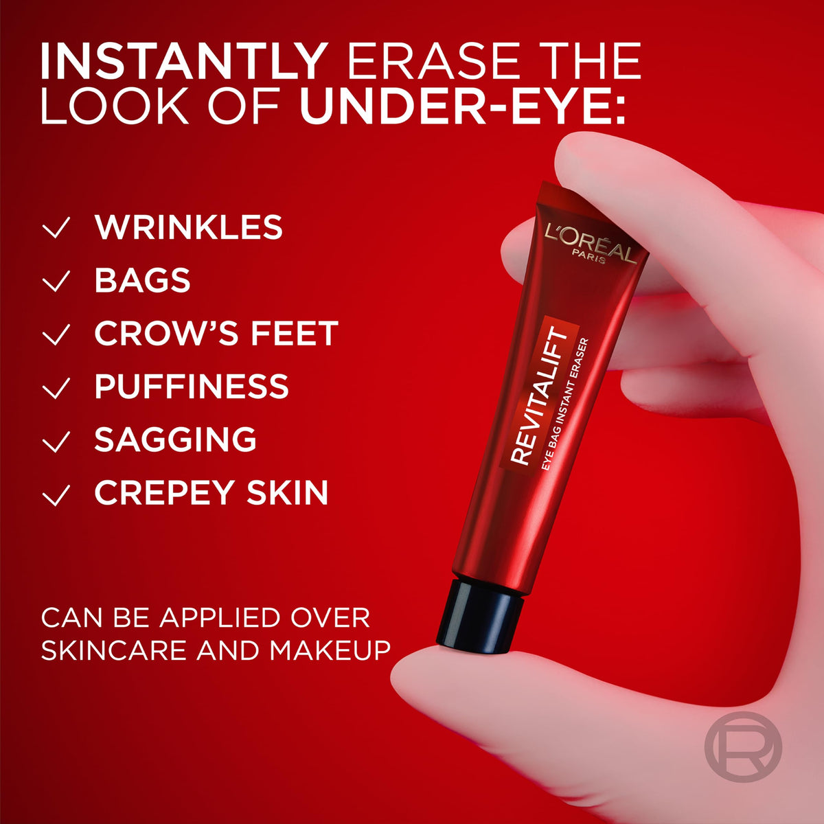 L'Oreal Paris tube with cap off showing nozzle for precise application benefit