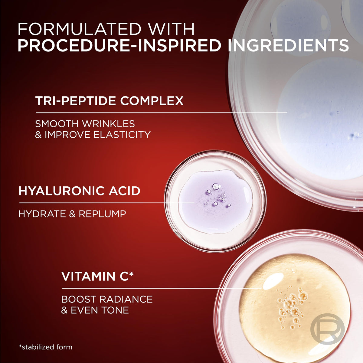 L'Oreal Paris serum texture close-up revealing a milky, fast-absorbing hydration benefit