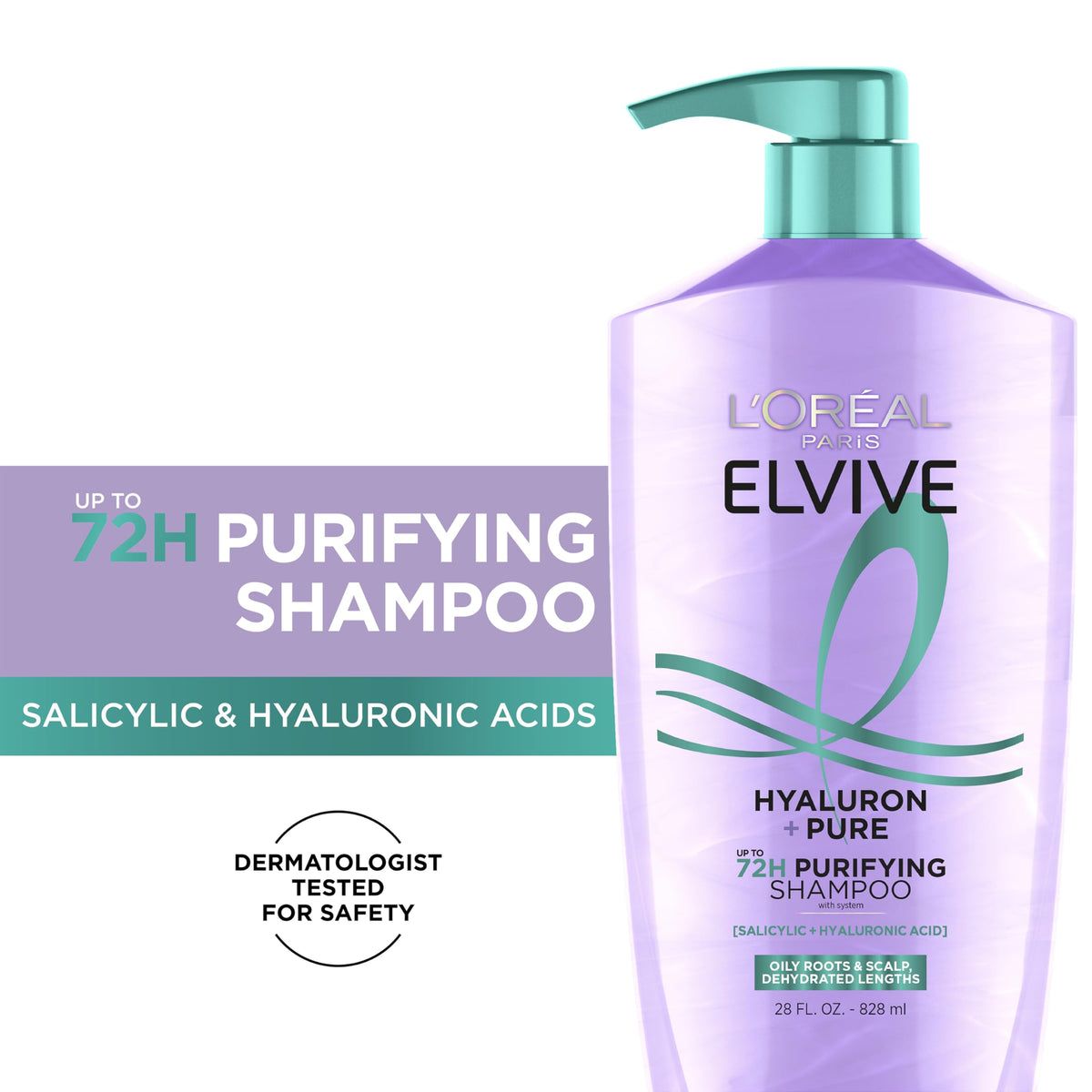 L'Oreal Paris shampoo label close-up highlighting clarifying formula benefit