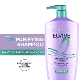 L'Oreal Paris shampoo label close-up highlighting clarifying formula benefit