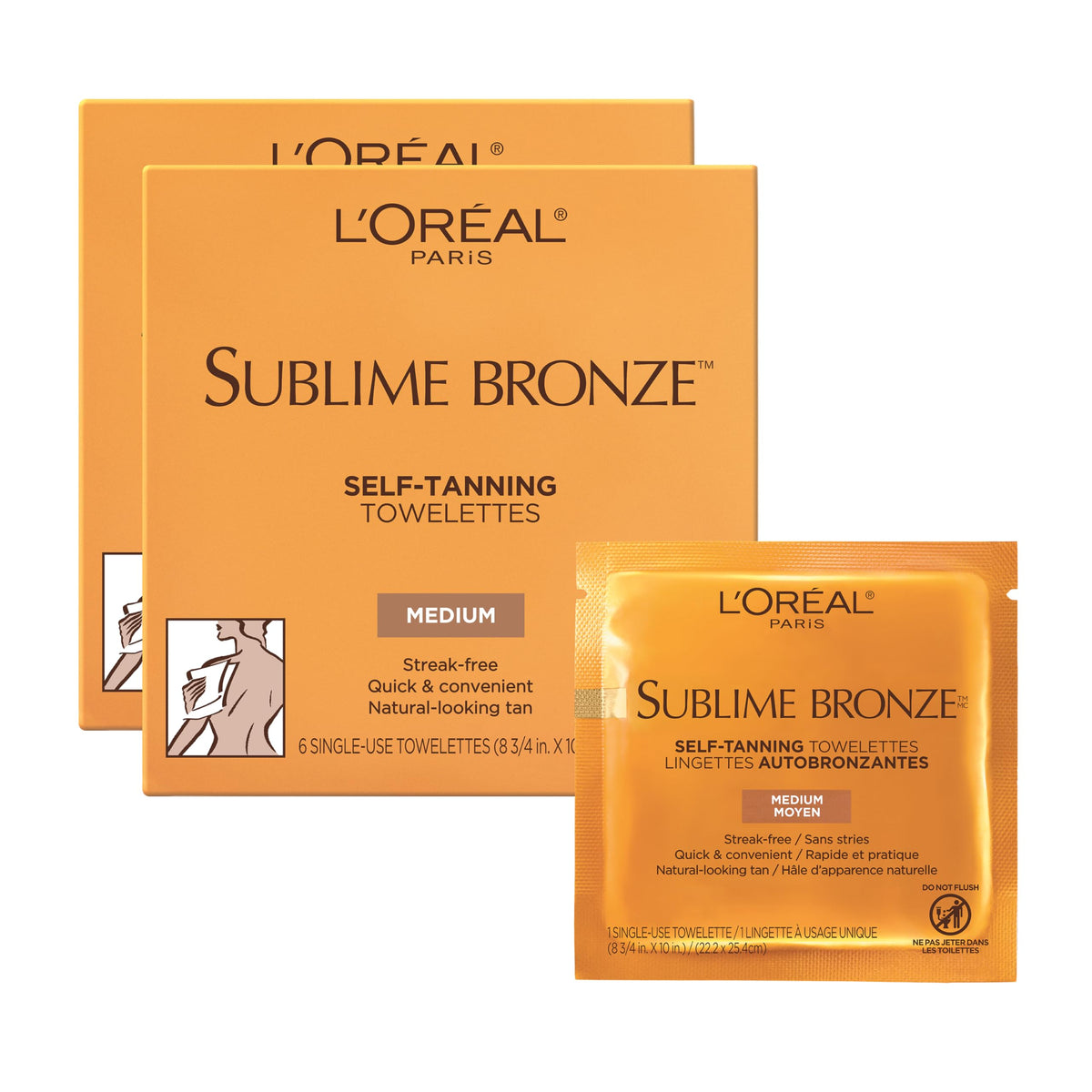 L'Oreal Paris front packaging showing six towelettes and benefits