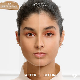 L'Oreal Paris closeup of serum texture on fingertip, highlights hydrating feel