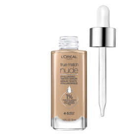 L'Oreal Paris front packaging of True Match Nude hydrating tinted serum showcasing product benefit